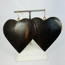 LARGE PRETTY WOODEN HEART DANGLE EARRINGS