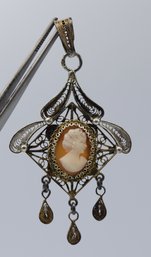 Victorian Cannetille Sterling Silver Filigree Cameo Pendant