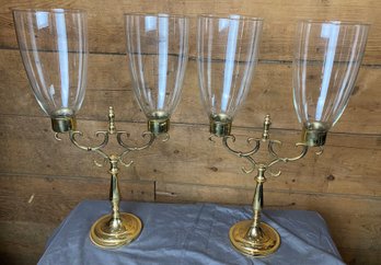 Pair Of Brass Candelabras With Shades