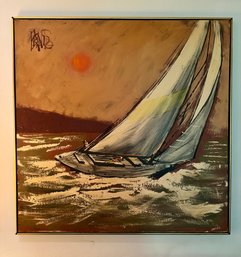 Large Vintage Lee Reynolds Sailboat Oil On Canvas