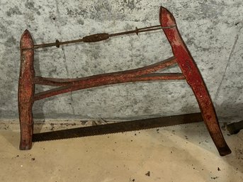 Vintage Red Wood Cross Cut Saw