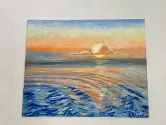 Ocean Sunset Oil On Canvas, Signed