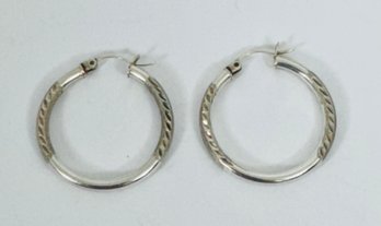 BRIGHT CUT AND TEXTURED STERLING SILVER HOOP EARRINGS