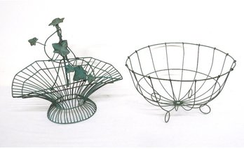 Vintage Coppery Green Patina Wire Ware Baskets - Fill Them With Colorful Gourds & Fall Decorations