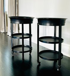 Pair Addison Three Tiered Modern Metal Tray Top Side Tables On Casters