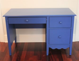 Blue Painted Heavy Wooden Youth Desk With Top Drawer And Two Side Drawers