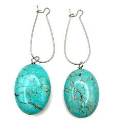 Vintage Large Turquoise Color Stone Dangle Earrings