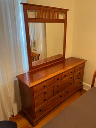 Wooden Dresser With Matching Mirror & Black Knobs