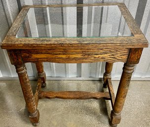 Vintage Oak Stool With Glass Top