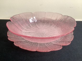 PINK FLORAL GLASS BOWL AND PLATTER
