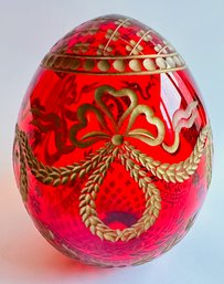 Vintage In Style Of Faberge Imperial Ruby Crystal Cut Egg St. Petersburg Russia