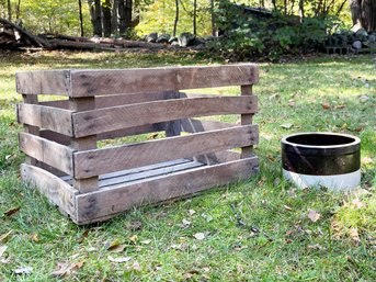 An Antique Slatted Wood Crate And Crock