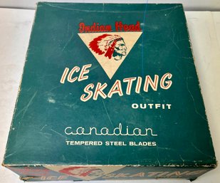 Vintage Pair Mens Ice Skates - Mt Royal Pro - Indian Head Canada - Sheffield Steel - Black 11 Or 12 - Box