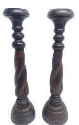 Pair Of Twisted Wood Candlesticks