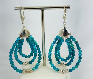 DESIGNER JAY KING STERLING SILVER TURQUOISE LEVERBACK DANGLE EARRINGS