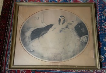 Original Louis Icart Dry Point Etching Pencil Signed By The Artist 1931.Woman Holding Fan