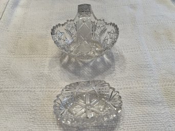 Pair Of Antique American Brilliant Period Cut Glass Candy Dishes