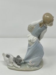 Lladro 'Naughty Dog' Dog Pulling On Girls Dress Porcelain Figurine