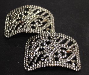 Antique Victorian Cut Steel Signed French Shoe Buckles