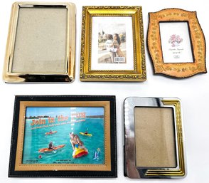 5 Small Picture Frames:  Leather, Rhinestone, Chrome, Gold Tone & More
