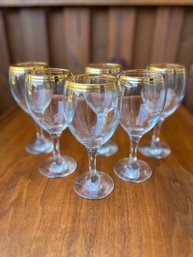 Vintage  Set Of 6 Gold Rim Wine / Water Glasses