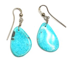Turquoise Color Flat Bead Dangle Earrings