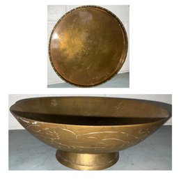 Brass Footed Round Bowl And Tray