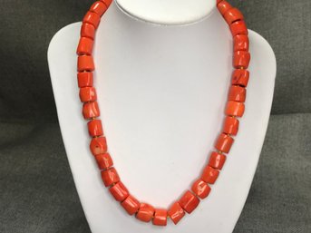 Incredible Genuine Chunky Orange Coral Necklace With Sterling Silver Clasp - Retail Price $595 - Brand New !