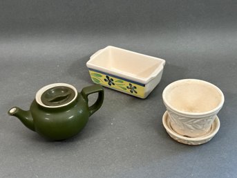 A Selection Of Vintage Pottery: Hall Teapot, McCoy Planter