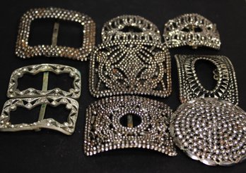 Lot Victorian Cut Steel Paste Shoe Buckles Pairs And Singles One Huge Button