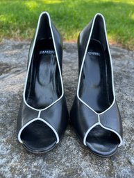 Casado Black Leather Open Toe Heels Size 6.5B