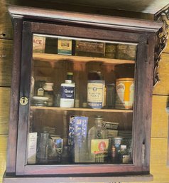 Old Wooden Glass Front Door Cabinet With Lock From Eagle Lock Co. Terryville CT- Old Bottles & Containers