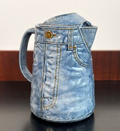 Funky 1970's Ceramic Blue Jeans Water / Cocktail Pitcher