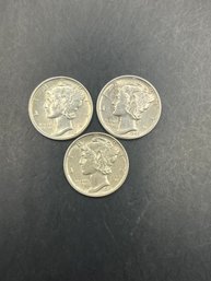 3 Uncirculated Mercury Dimes 1941, 1943, 1944