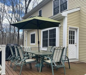 Large Patio Set With Eight Chairs & Umbrella