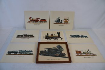 Group Of Eight Vintage Steam Train Colored Lithographs By Rich Schlemmer Donald Art