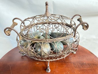 Metal Basket W/ Bronze Vegetables