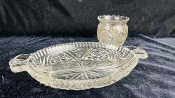 Pressed Glass Tray And Jar