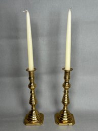 Tall Pair Of Vintage Hampton Brass Candlestick Holders