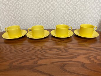 Four Taito Uno Expensive Yellow Cups And Saucers.