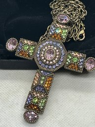 Large REAL COLLECTIBLES BY ADRIENNE Rhinestone Encrusted Cross Pendant Necklace