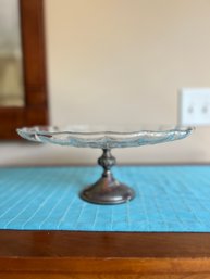 Vintage 12' Val St Lambert Glass & Silverplate Display Cake Stand Plate Platter