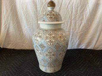 Large Modern Light Blue And White Decorative Urn