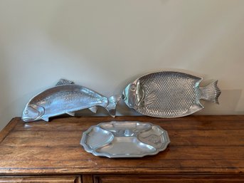Lot Of 3 Serving Trays Fish