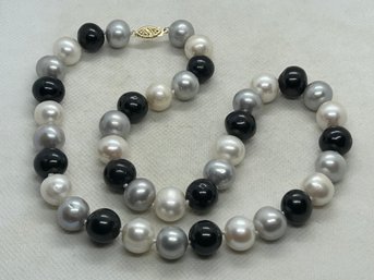 Large White, Black And Tahitian Pearl Neckalce With 14K GOLD Clasp