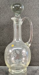 Brilliant Hand Blown Glass Decanter With Bulbous Top  - Made In Romania