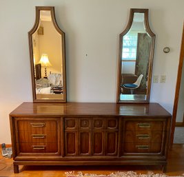 Mid Century 9 Drawer Dresser W/ Side By Side Mirrors