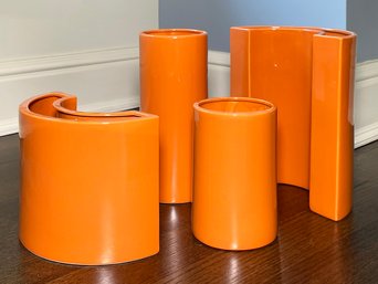 A Set Of Modern Glazed Ceramic Vases In Burnt Orange