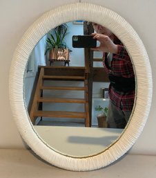 Oval Mirror In Wrapped White Wicker Frame