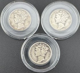 3 Mercury Dimes 1945, 1945-D, 1945-S